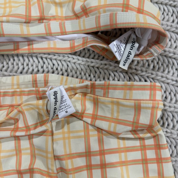 Dippin' Daisy's Yellow Cream Plaid bralette Top & Boyshorts Bikini Set - Picture 2 of 4